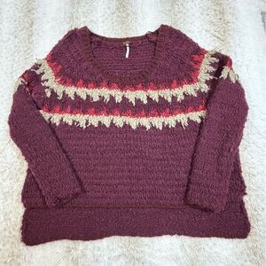 Urban Outfitters Burgundy Textured Sweater Sz M Fair Isle Crew Neck